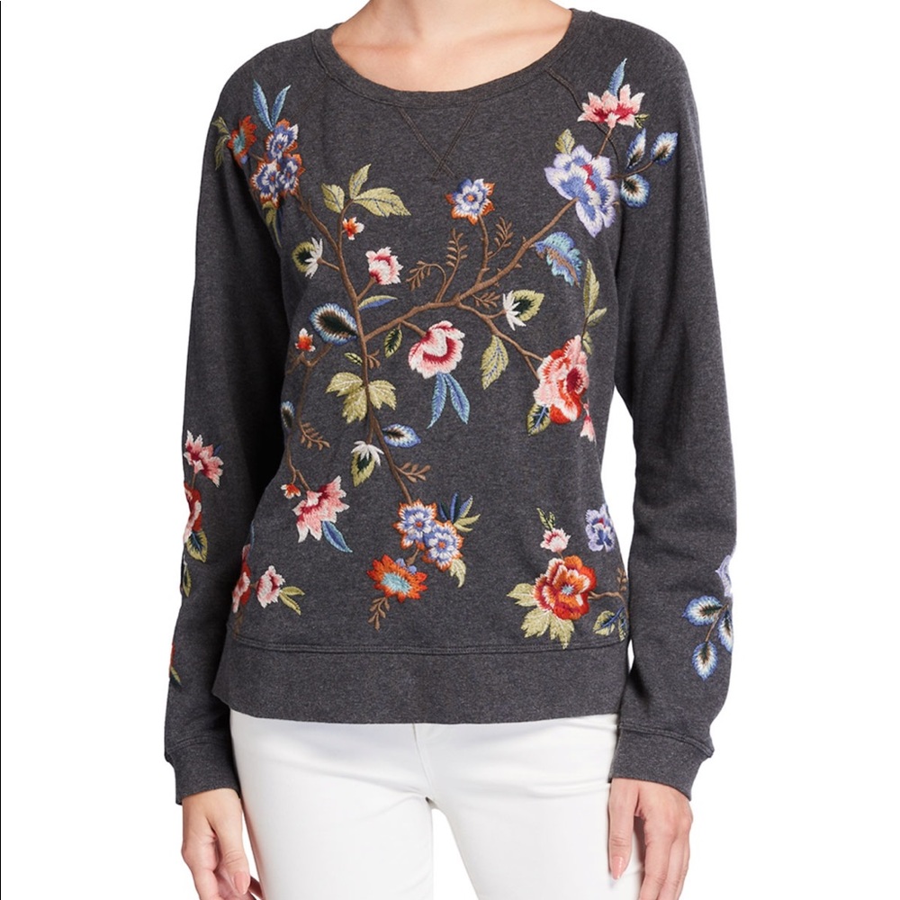 JOHNNY WAS Embroidered Raglan Sweatshirt